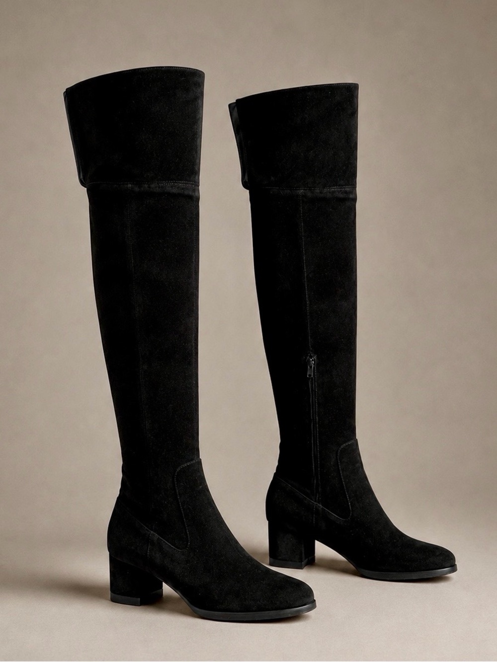 ZARA Black Suede Over-the-Knee Boots Size 9 Block Heel